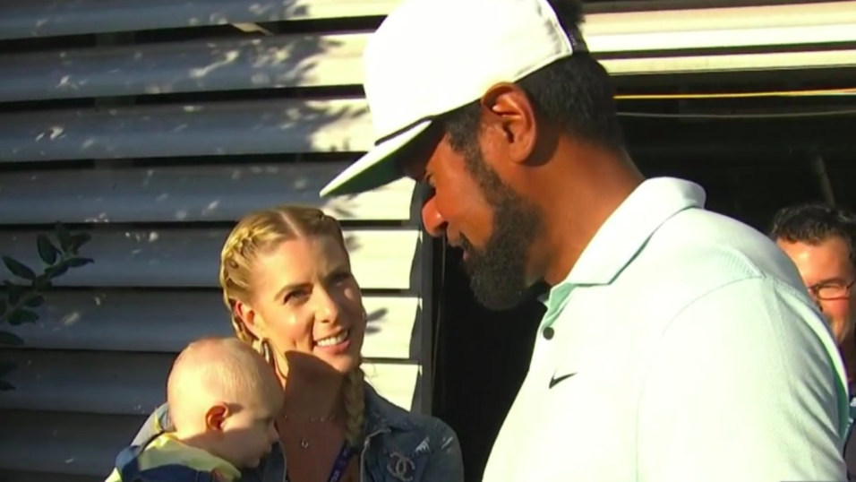 Tony Finau beats Jon Rahm at Northern Trust then signs hat for his son